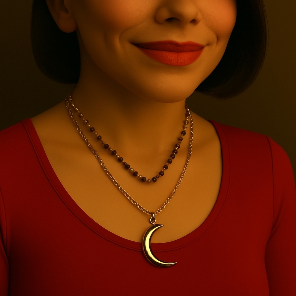 GUESS Gold-Tone Layered Necklace – Brown Beads & Crescent Moon Pendant - Jewelry